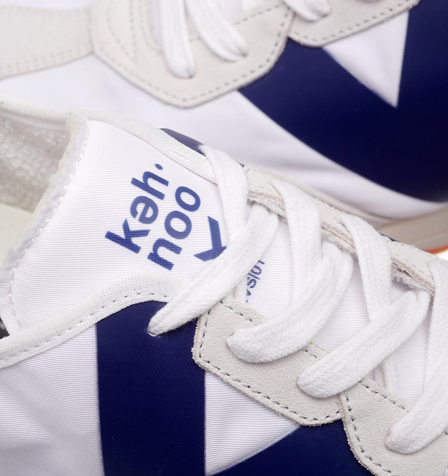 Kehnoo sneaker uomo in nylon e suede bianco con logo e dettagli navy