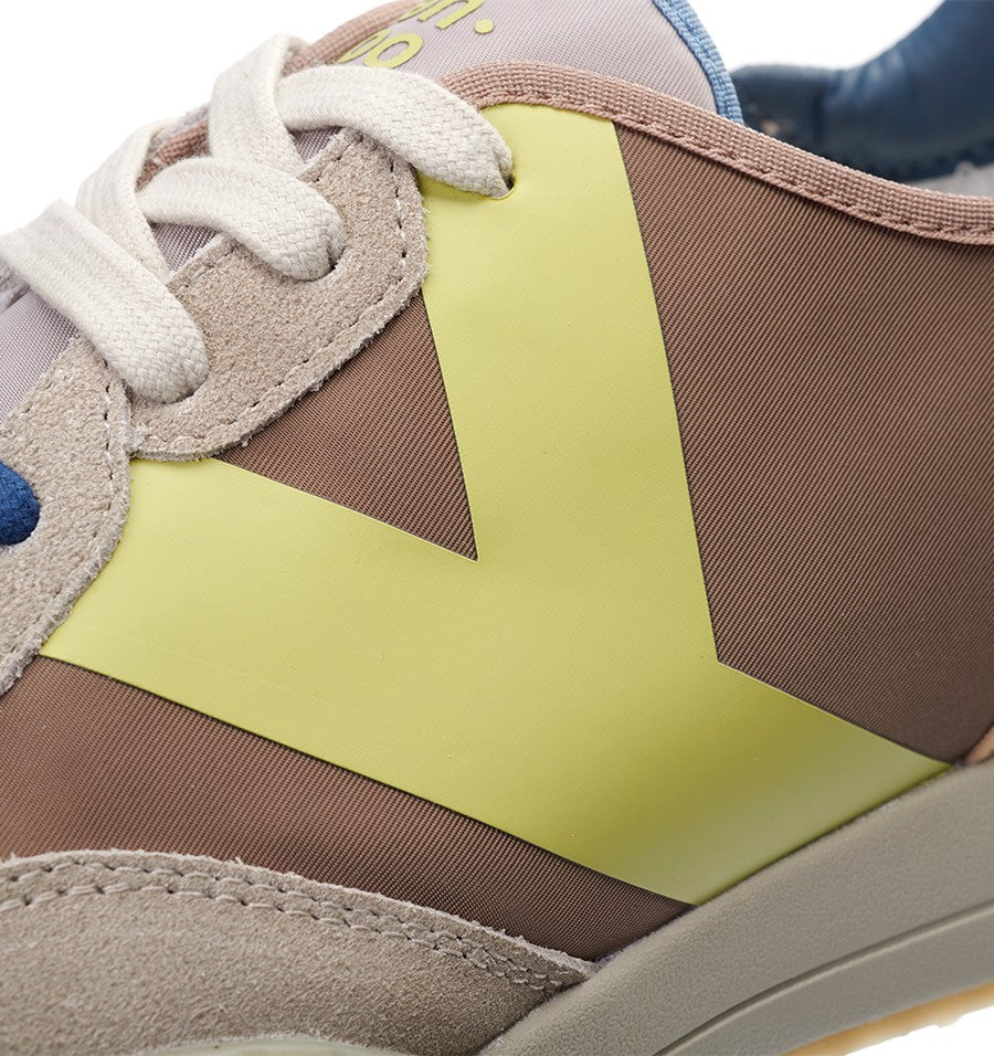 Kehnoo sneaker uomo in nylon e suede khaky con logo lime e dettagli avio