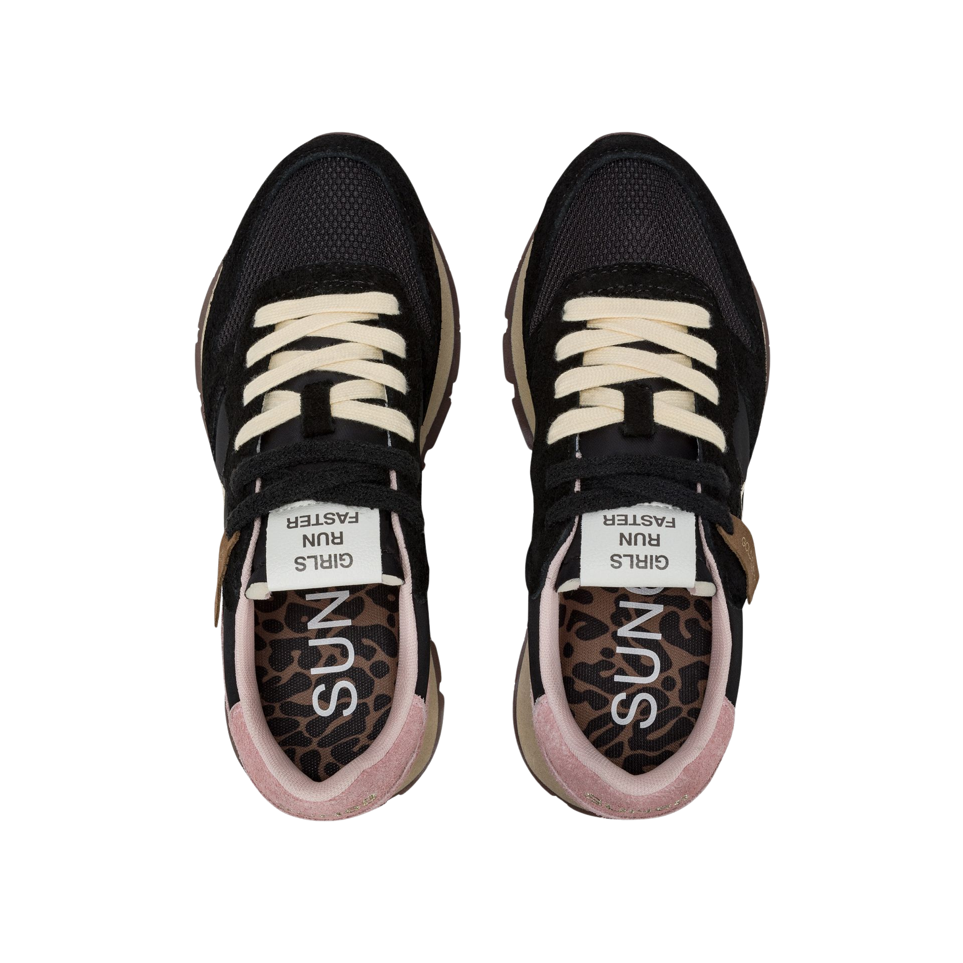 SUN68 Sneaker donna stile vintage in nylon mesh suede nero e rosa