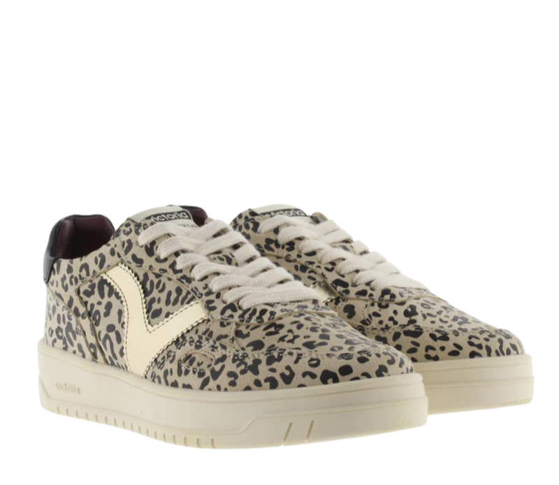VICTORIA Sneakers donna in pelle con logo platino leopardo