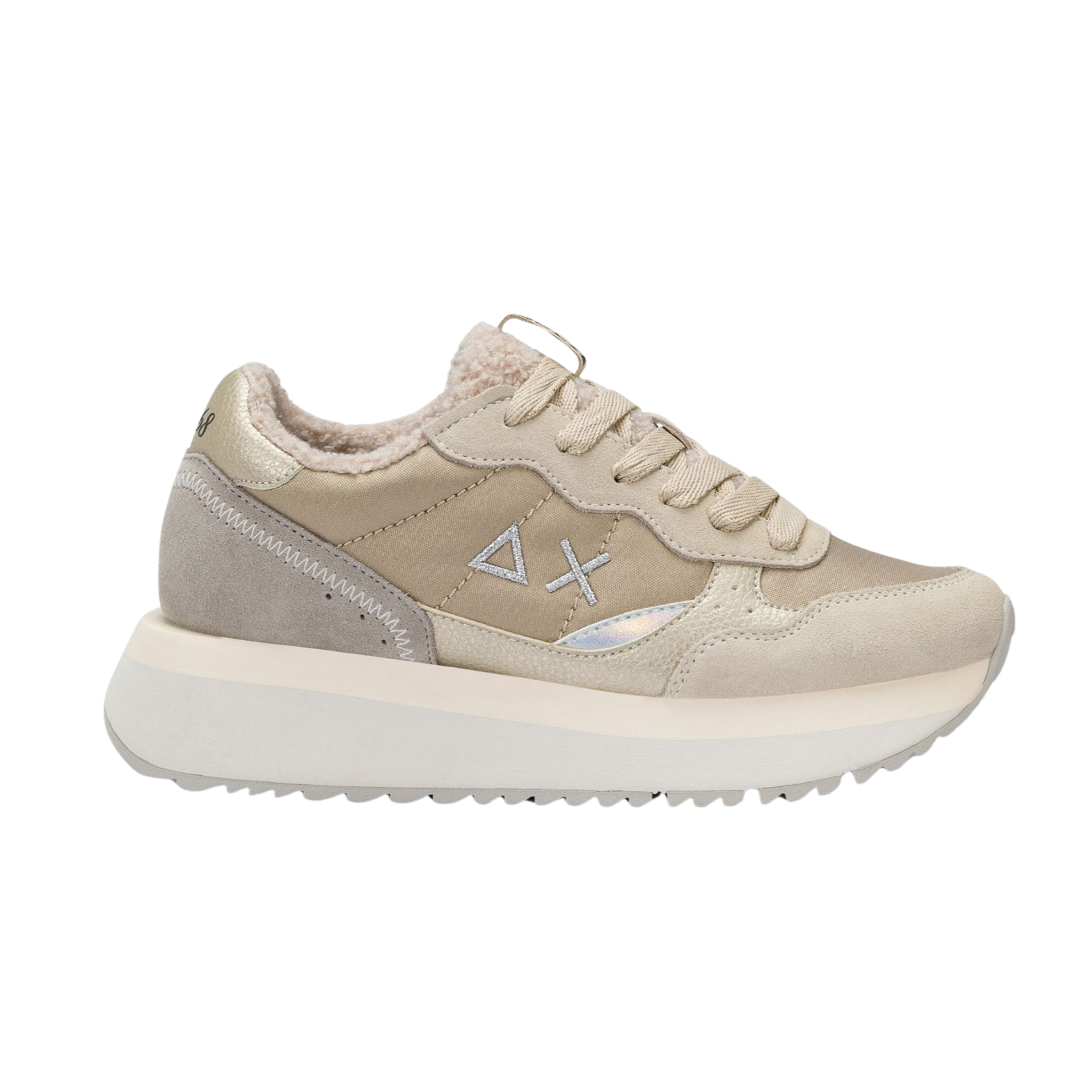 SUN68 Sneaker donna tela suede Dettagli teddy panna