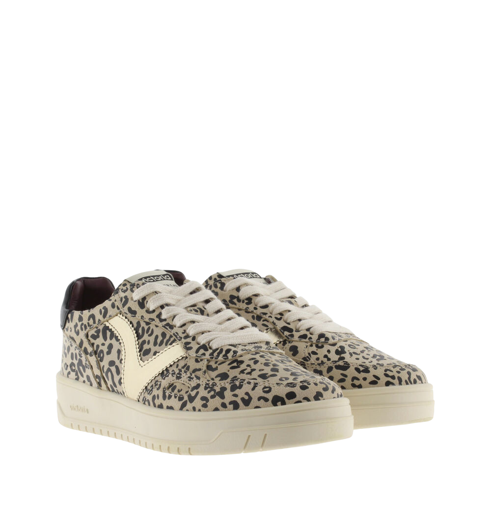 VICTORIA Sneakers donna in pelle con logo platino leopardo
