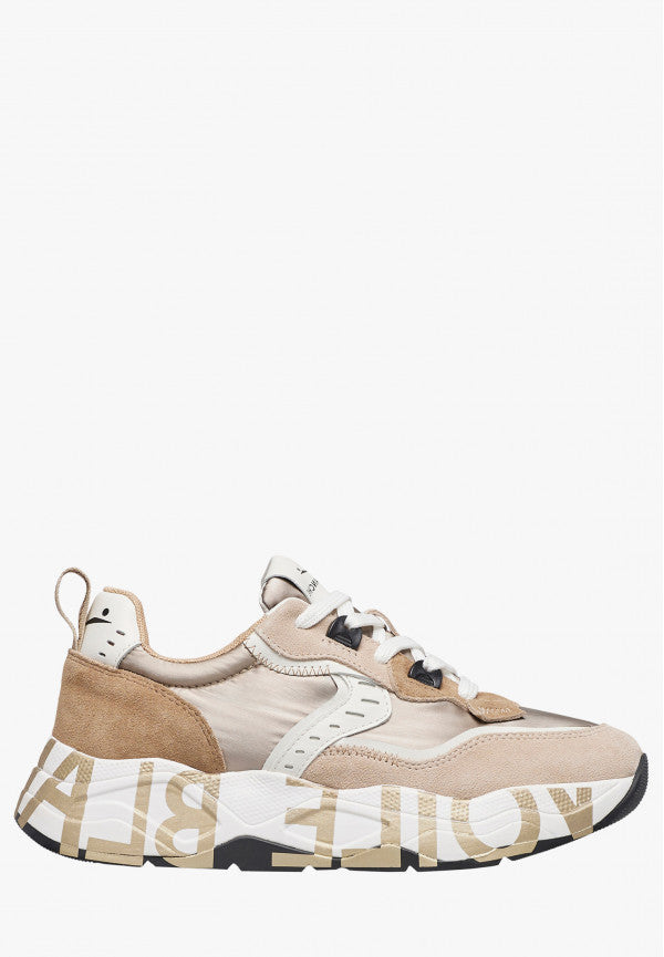 VOILE BLANCHE Sneaker donna nylon e dettagli pelle beige