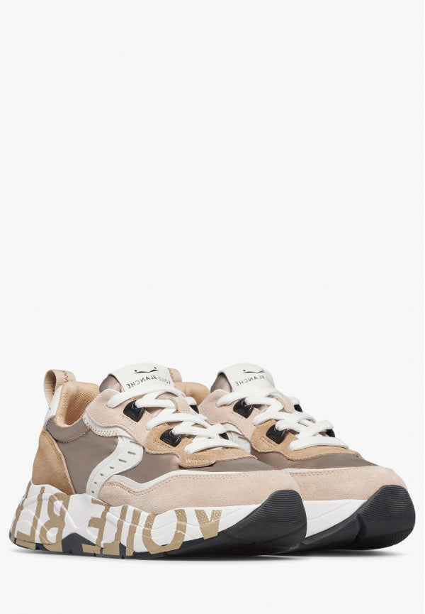 VOILE BLANCHE Sneaker donna nylon e dettagli pelle beige