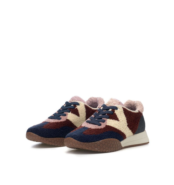 Kehnoo Sneaker donna in materiale floccato blu e bordeaux