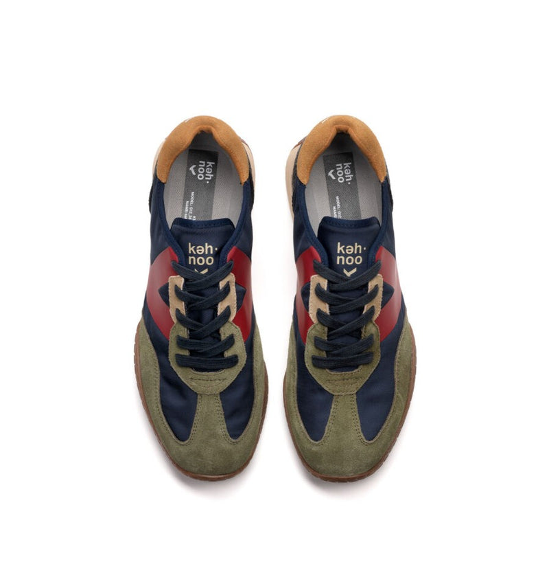 Kehnoo Sneaker uomo in nylon dark navy e suede verde militare