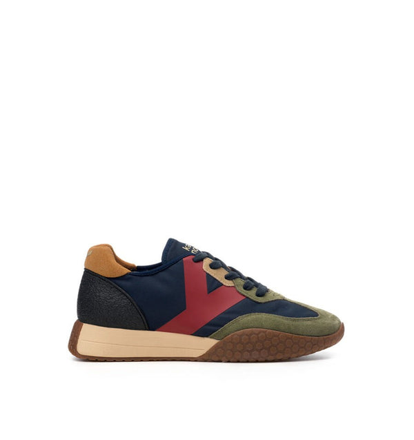 Kehnoo Sneaker uomo in nylon dark navy e suede verde militare