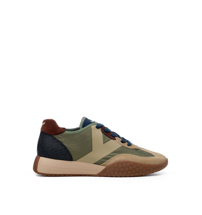 Kehnoo Sneaker uomo in nylon verde militare e suede beige