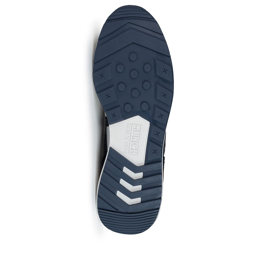 Munich Sneaker uomo tela bianca e suede ghiaccio con dettagli blu e rosso