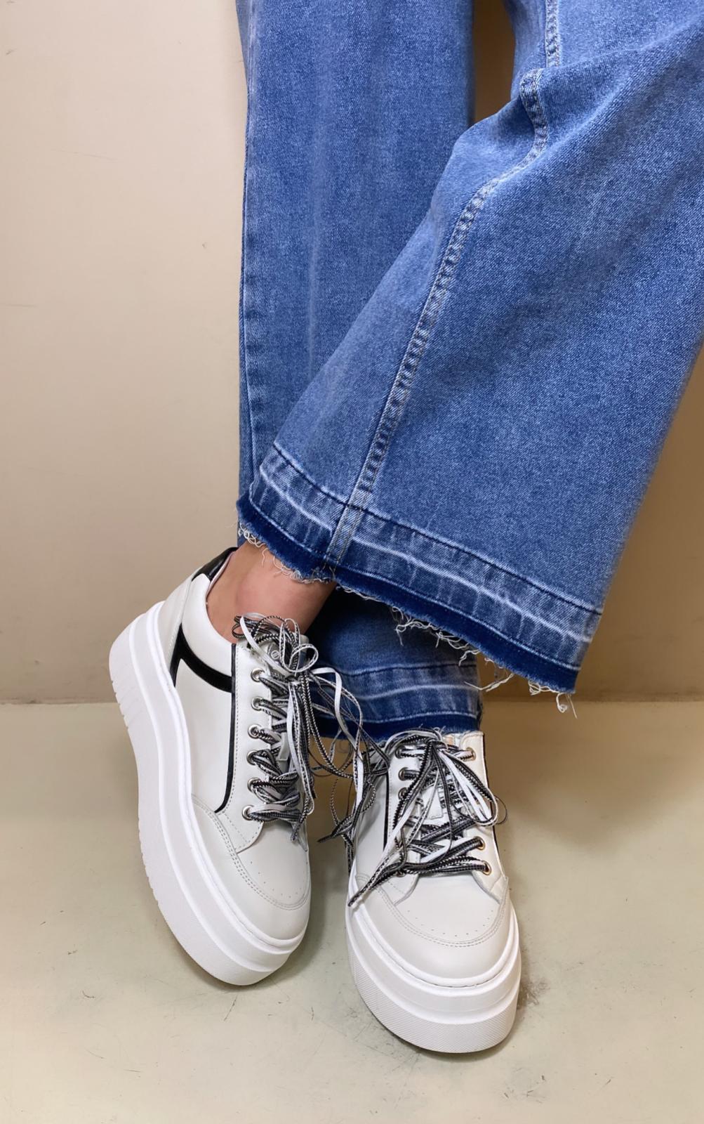 Méliné Sneaker Donna in Pelle Bianca e Nero
