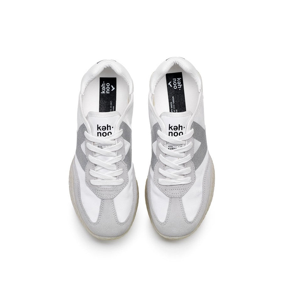 Kehnoo sneaker donna in nylon e suede bianco e grigio con logo glitter argento