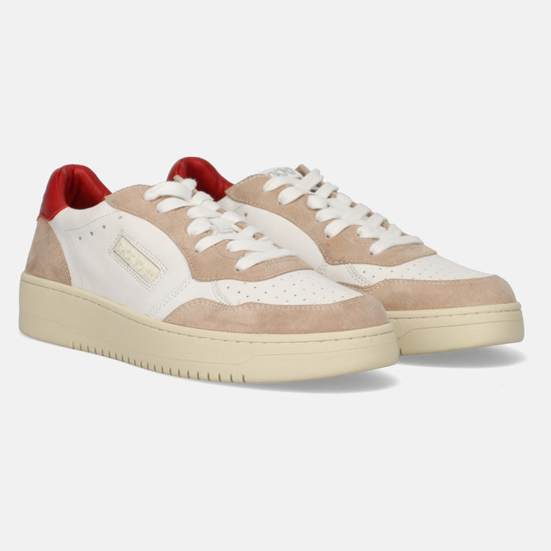 Back 70 Sneaker donna in pelle bianco con gonfietto rosso scuro