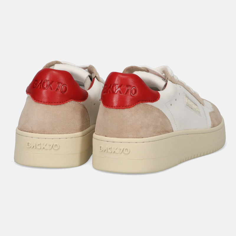 Back 70 Sneaker donna in pelle bianco con gonfietto rosso scuro