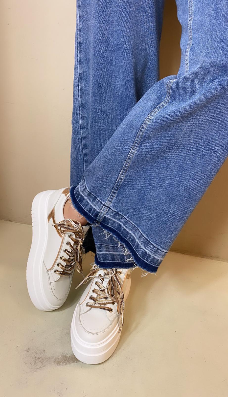Méliné Sneaker Donna in Pelle Bianco e Cipria